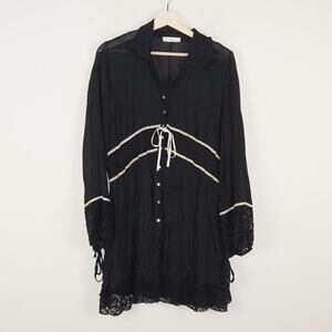 Elisa Cavaletti Semi Sheer Lace Trim Button Tunic Top Womens Sz L